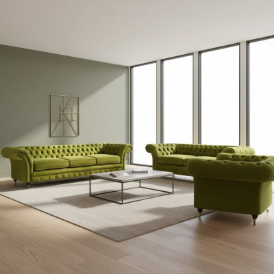 Olive green Chesterfield suite living room sofa set luxury set 3-piece
