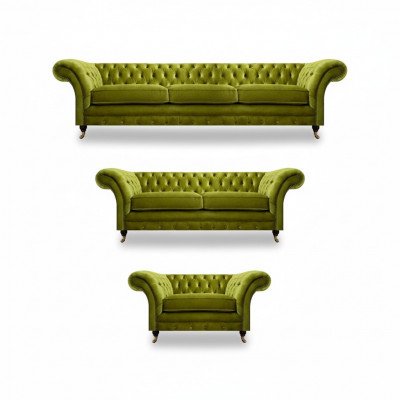 Olive green Chesterfield suite living room sofa set luxury set 3-piece