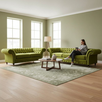 Olive green Chesterfield sofa set living room complete textile furniture
