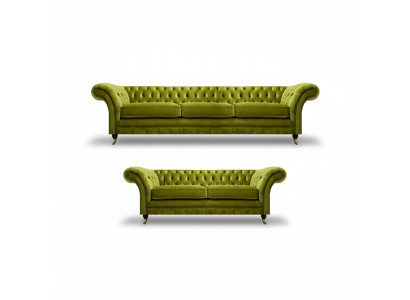 Olive green Chesterfield sofa set living room complete textile furniture