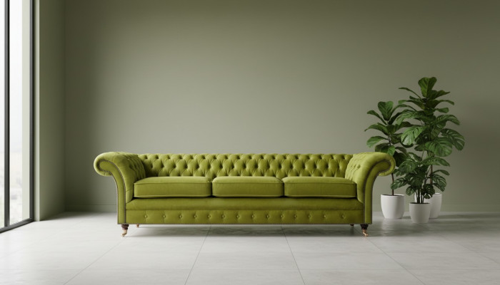 Chesterfield olive green upholstered sofa bed function couch living room furniture