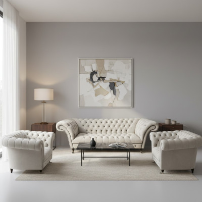Luxurious Chesterfield Furniture Designer 2x Armchairs Modern Three-Seater