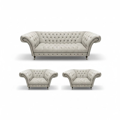 Luxurious Chesterfield Furniture Designer 2x Armchairs Modern Three-Seater
