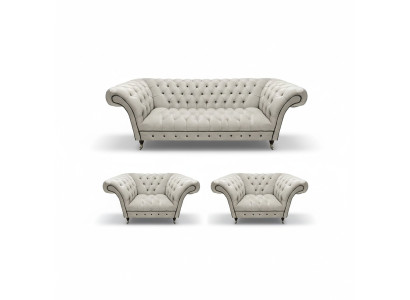Luxurious Chesterfield Furniture Designer 2x Armchairs Modern Three-Seater