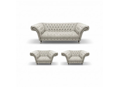 Luxurious Chesterfield Furniture Designer 2x Armchairs Modern Three-Seater