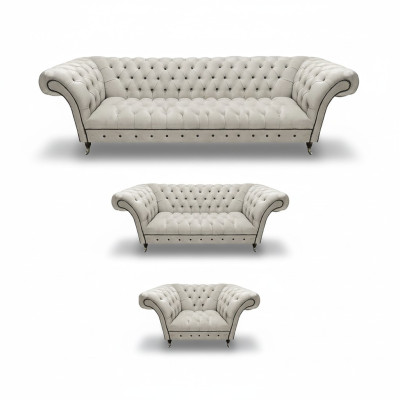 White Chesterfield Suite Upholstered Couches Designer Sofa Set 3-piece