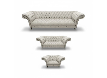 White Chesterfield Suite Upholstered Couches Designer Sofa Set 3-piece