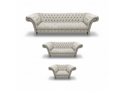 White Chesterfield Suite Upholstered Couches Designer Sofa Set 3-piece