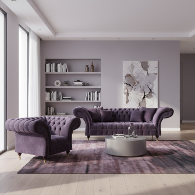 Lila Chesterfield living room fabric sofas upholstery furniture 2-piece luxury set