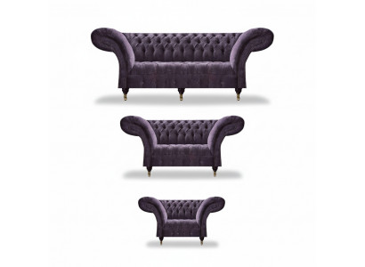 Stylish Purple Chesterfield Sofas Designer Complete Living Room Set