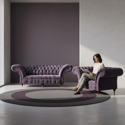 Noble Chesterfield purple living room sofas upholstered seating furniture wooden frame