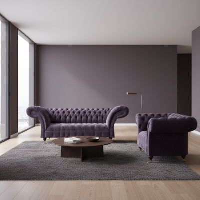 Noble Chesterfield purple living room sofas upholstered seating furniture wooden frame