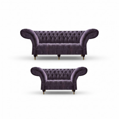 Noble Chesterfield purple living room sofas upholstered seating furniture wooden frame