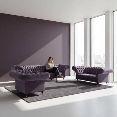 Chesterfield Lilac Furniture Modern 4-Seater Designer Loveseat Armchair