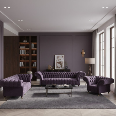 Chesterfield Lilac Furniture Modern 4-Seater Designer Loveseat Armchair