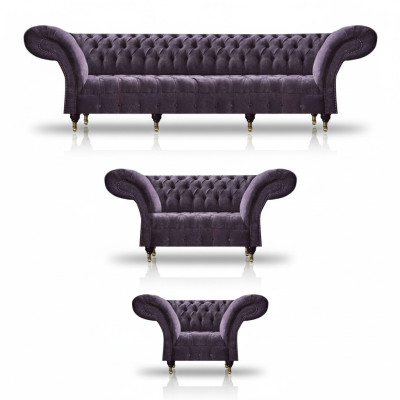 Chesterfield Lilac Furniture Modern 4-Seater Designer Loveseat Armchair