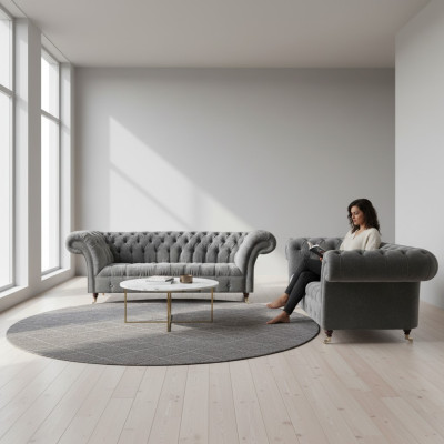 Living room grey Chesterfield sofas complete set 3-seater 2-seater