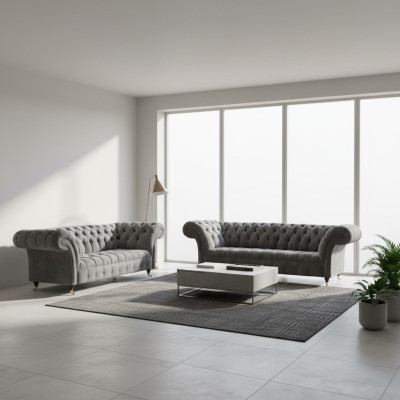 Living room grey Chesterfield sofas complete set 3-seater 2-seater
