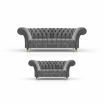 Living room grey Chesterfield sofas complete set 3-seater 2-seater
