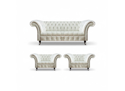 White Chesterfield seating arrangement 2x designer armchairs complete seating furniture