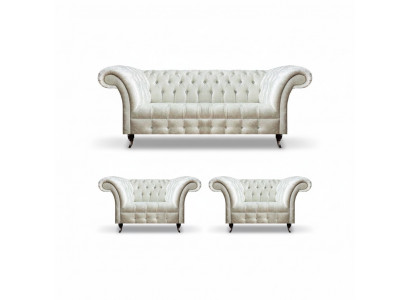 White Chesterfield seating arrangement 2x designer armchairs complete seating furniture