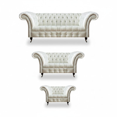 White Chesterfield textile sofas living room suite designer set 3-piece