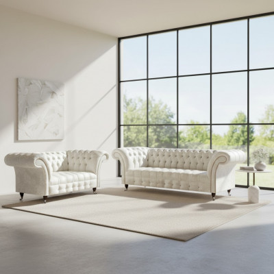 Complete White Chesterfield Sofa Set Modern 3-Seater Luxury 2-Seater
