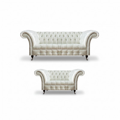 Complete White Chesterfield Sofa Set Modern 3-Seater Luxury 2-Seater