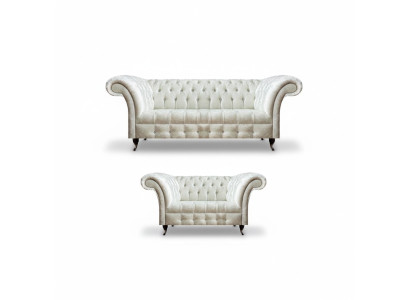Complete White Chesterfield Sofa Set Modern 3-Seater Luxury 2-Seater