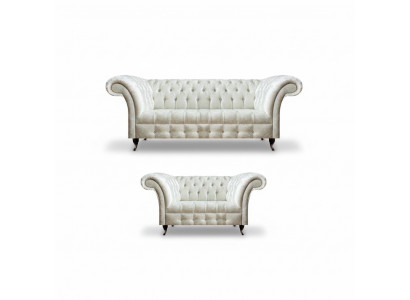Complete White Chesterfield Sofa Set Modern 3-Seater Luxury 2-Seater