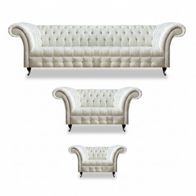 White Chesterfield Textile Suite Designer Seating Upholstered Set
