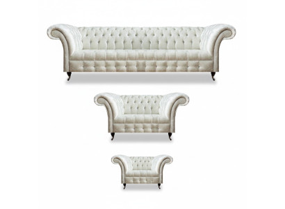 White Chesterfield Textile Suite Designer Seating Upholstered Set