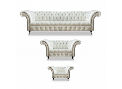 White Chesterfield Textile Suite Designer Seating Upholstered Set