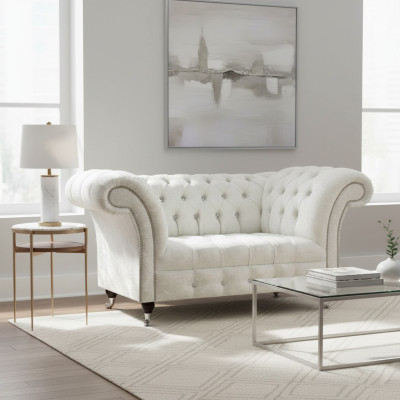 Chesterfield Living Room Couch Designer White Two-Seater Sofa Seating Furniture