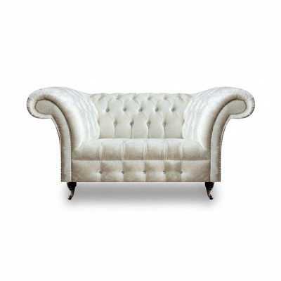 Chesterfield Living Room Couch Designer White Two-Seater Sofa Seating Furniture