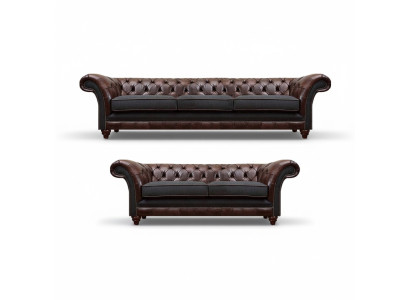 Chesterfield Brown-Gray Living Room Couch Set Modern Sofas 2-Piece