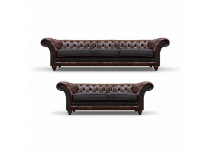 Chesterfield Brown-Gray Living Room Couch Set Modern Sofas 2-Piece