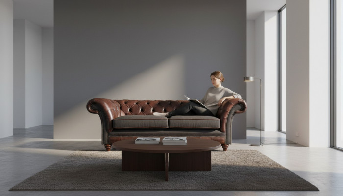 Brown-Gray Chesterfield Elderly Two-Seater Living Room Upholstered Couches