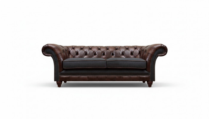 Brown-Gray Chesterfield Elderly Two-Seater Living Room Upholstered Couches
