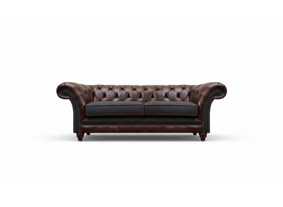 Brown-Gray Chesterfield Elderly Two-Seater Living Room Upholstered Couches