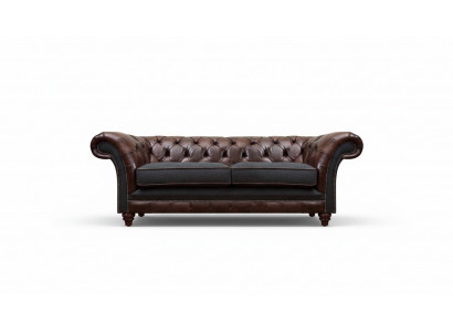 Brown-Gray Chesterfield Elderly Two-Seater Living Room Upholstered Couches
