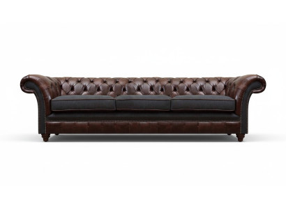 Brown-Grey Chesterfield Three-Seater Living Room Upholstered Sofas Luxury Couch