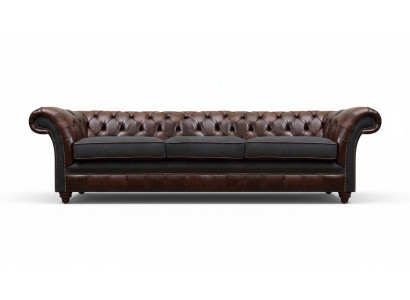Brown-Grey Chesterfield Three-Seater Living Room Upholstered Sofas Luxury Couch