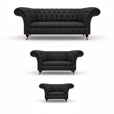 Chesterfield Black Living Room Sofas Complete Set 3-Piece Set