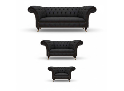 Chesterfield Black Living Room Sofas Complete Set 3-Piece Set