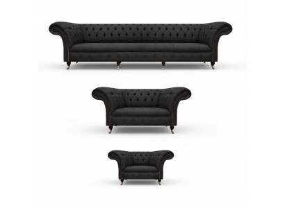 Complete black Chesterfield lounge suite designer two-seater armchair