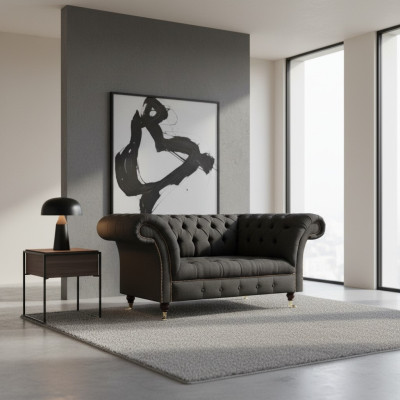 Luxury Chesterfield Sofas Designer Black Two-Seater Living Room Furniture
