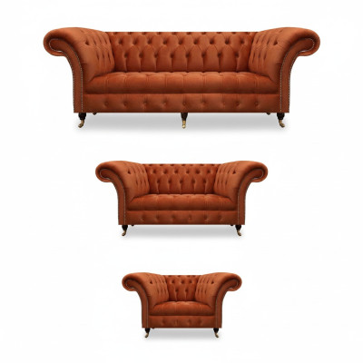 Brown Chesterfield seating furniture living room designer couches 3-piece set