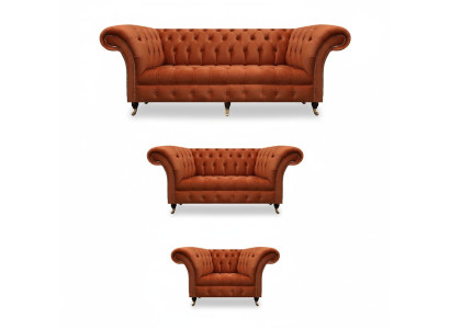 Brown Chesterfield seating furniture living room designer couches 3-piece set