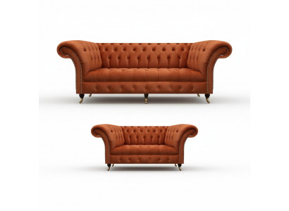 Chesterfield Brown Sofa Suite Noble Upholstered Couches Designer 2-Piece Set